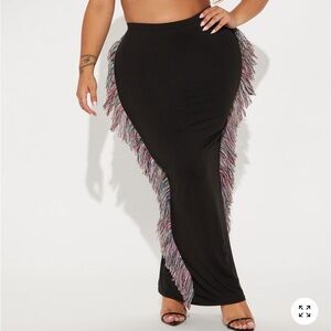Black Fringe Maxi Skirt